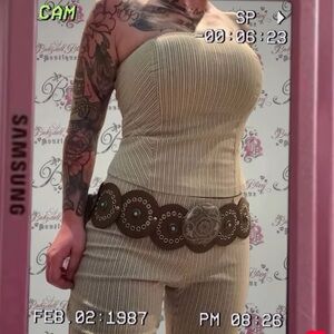 Le château set tube top Bottoms striped Grey cream beige vintage y2k 2000s